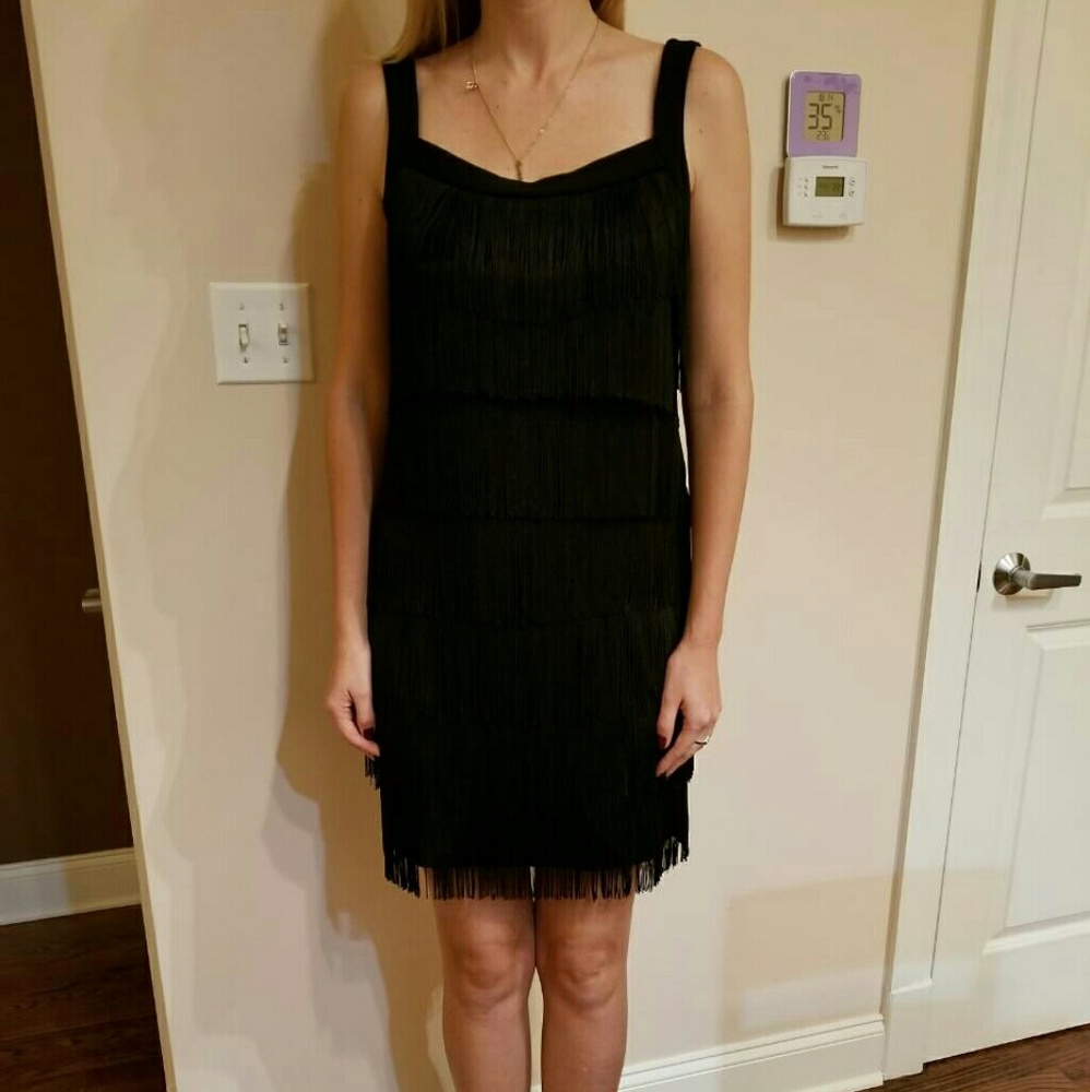 Tied Fringe Black Dress size S